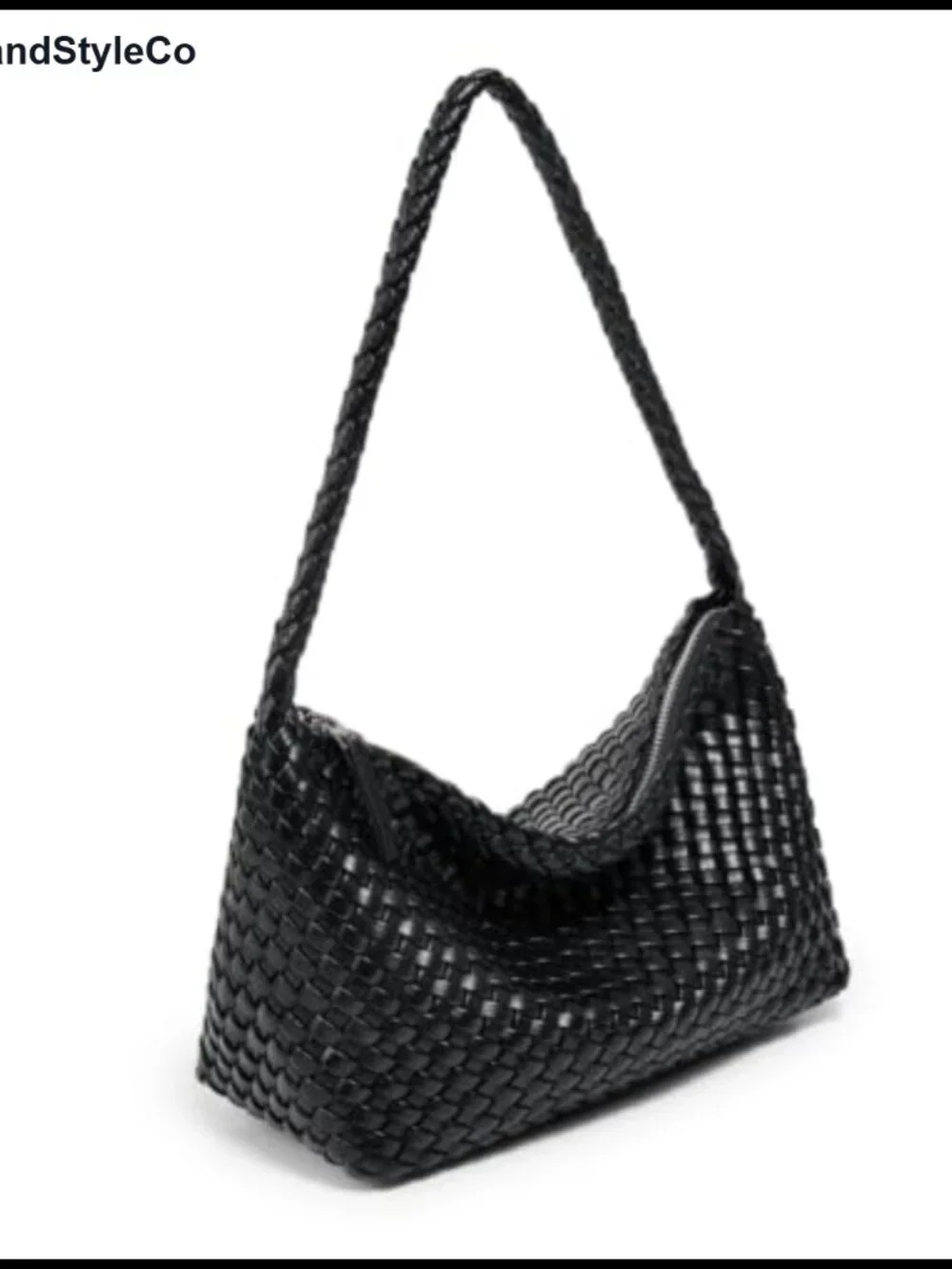 Small Woven Hobo Shoulder Bag Handmade Faux Leather Zip Closure